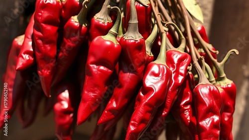 ancho. Deep red ancho chilies drying in sunlight, slightly wrinkled texture on rustic background. menu design, packaging mockups, designed for food delivery and cloud-kitchen brand materials.