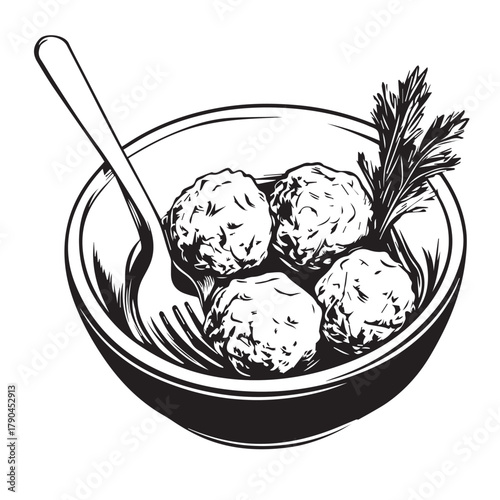 vector illustration of a bowl of meatballs