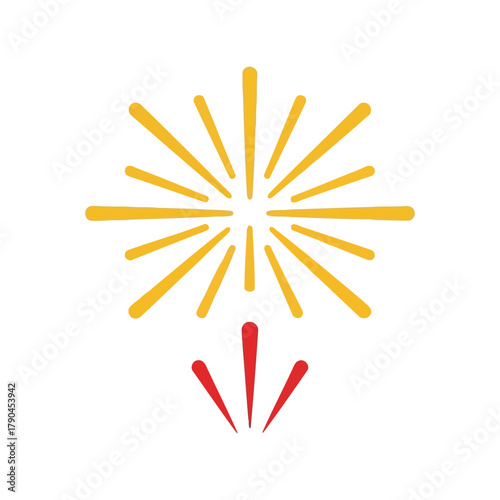 Yellow and red simple sparkler firework burst isolated on white background Vector, illustration