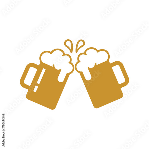 Golden beer mugs toasting celebration icon   cheers party event Vector, illustration