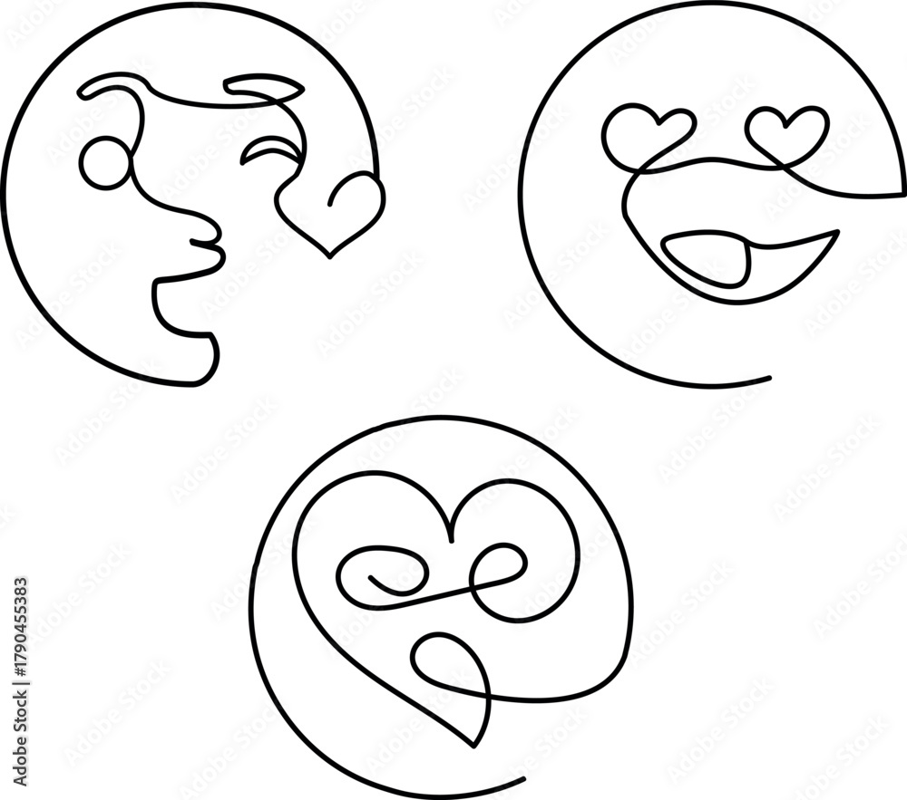 Obraz premium Minimal One Line Vector Emoji Faces Set