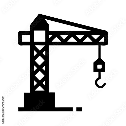 Construction crane silhouette on white background  