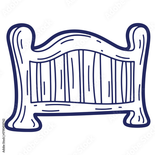 Hand drawn illustration of a wooden baby cot with simple lines representing comfort and security for infants nursery furniture