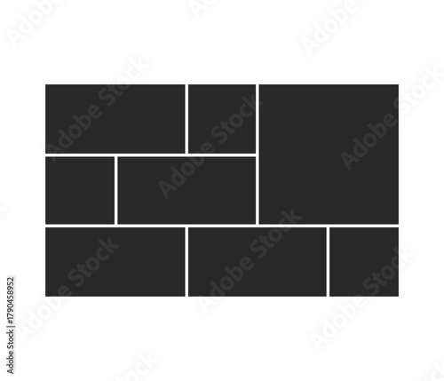Grid layout of eight dark rectangles framed by white lines suggesting a template for combining multiple images into a single photo collage.