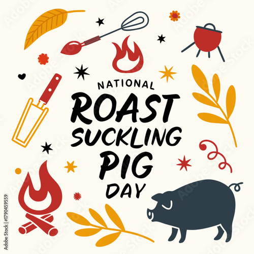 NATIONAL ROAST SUCKLING PIG DAY vector illustration 