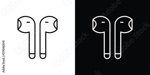 Earbuds icon on white background - editable stroke vector illustration eps10