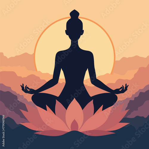 Meditation day yoga pose with lotus flower symbol of peace social media poster