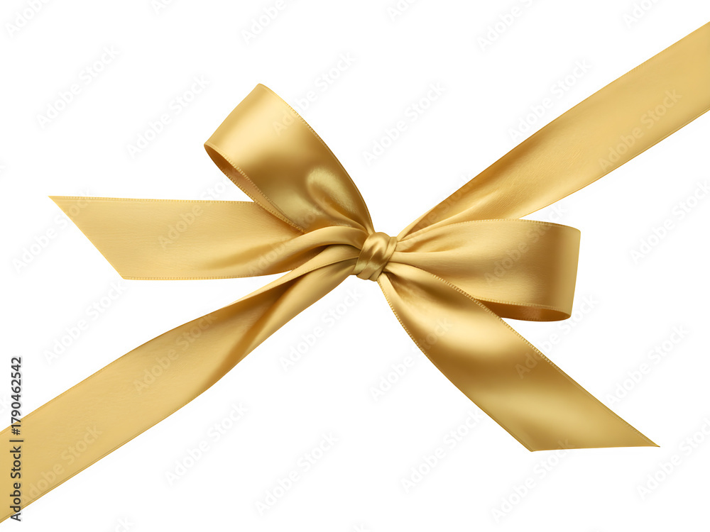 Fototapeta premium Elegant golden satin ribbon tied in a beautiful bow isolated on transparent background