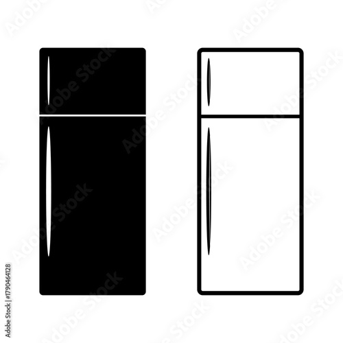 Fridge icon with line style and black silhouette. Flat vector illustration design isolated on white background.