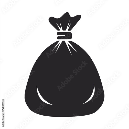 Vector Trash Bag Icon Symbol Waste Garbage Rubbish Litter Disposal Sack Pollution Recycle Bin Isolated Sign Flat Design