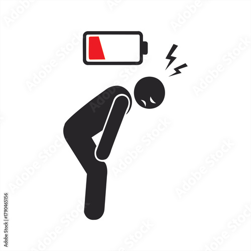 Low Energy Exhaustion Battery Mental Health Burnout Stress Overworked Stick Figure Icon Fatigue Depression Problem