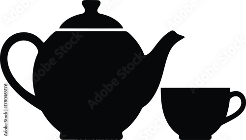 Black silhouette of teapot and cup on white background coffee beverage