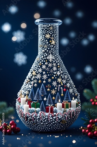Forming Chemistry Flask with Festive New Year and Christmas Elements