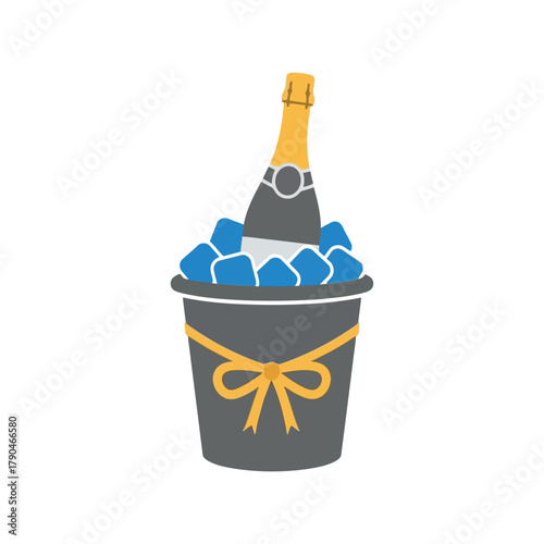 Champagne bottle chilling in ice bucket with ribbon   celebration ready Vector, illustration