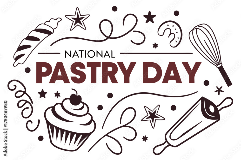Fototapeta premium National Pastry Day Vector Illustration, Assorted Sweet Pastries and Desserts Isolated on White Background