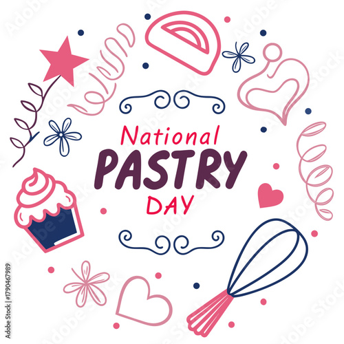National Pastry Day Vector Illustration, Assorted Sweet Pastries and Desserts Isolated on White Background