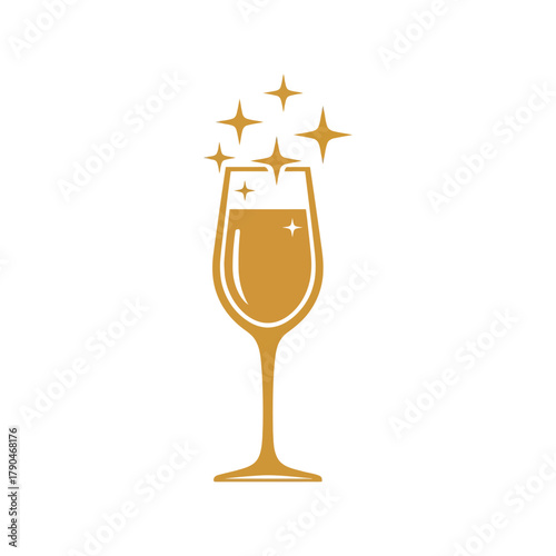 Golden champagne glass with sparkling stars icon, celebration and luxury concept Vector, illustration