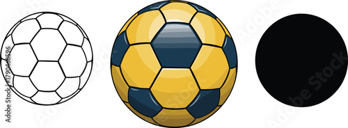 Handball or Soccer Ball Icon Set - Outline, Color, and Silhouette Vector