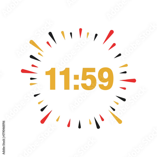 Countdown to midnight: 11:59 pm digital clock illustration with explosive burst Vector, illustration