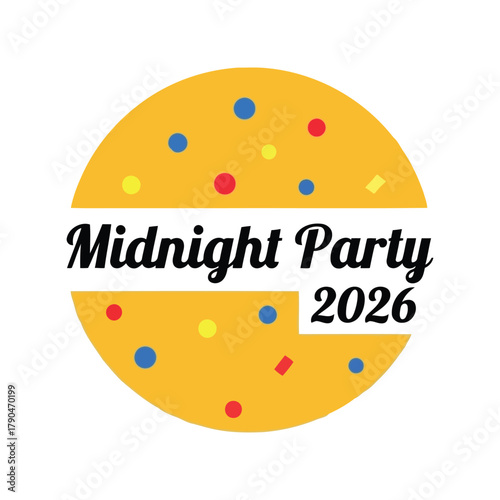 Midnight party 2026 celebration circle with confetti and dots   festive graphic Vector, illustration