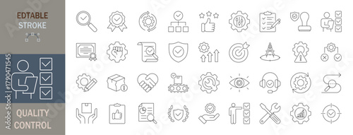 Ｑuality control icon set. Editable line icons. Vector illustration.