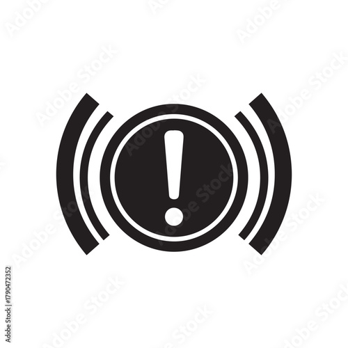 Warning symbol with an exclamation mark inside a circle and radiating lines