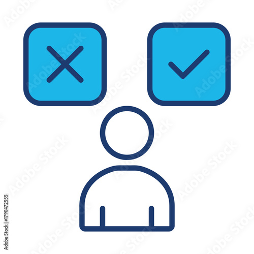 Decision Icon In Blue Monochrome Flat Design, Vector Illustration