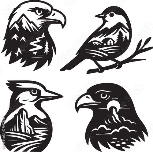 Bird Species Double Exposure Vector Illustration.eps