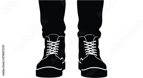 Black boots with white laces on a white background illustration
