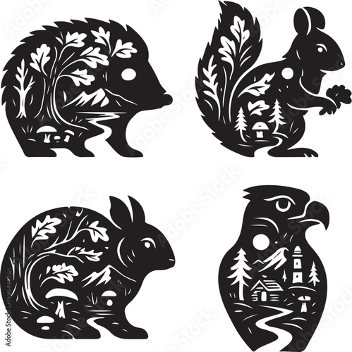 Forest Species Double Exposure Vector Illustration.eps