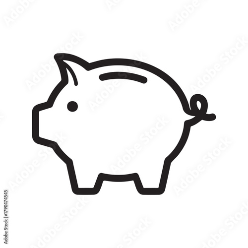 Black and white icon of a piggy bank