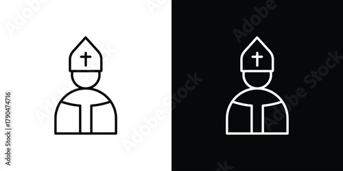 Photos Pope icon on white background - editable stroke vector illustration eps10