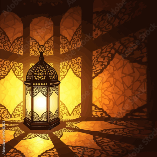 Vector Illustration of Ornate Lantern in Warm Amber and Brown Tones in Middle Eastern Style