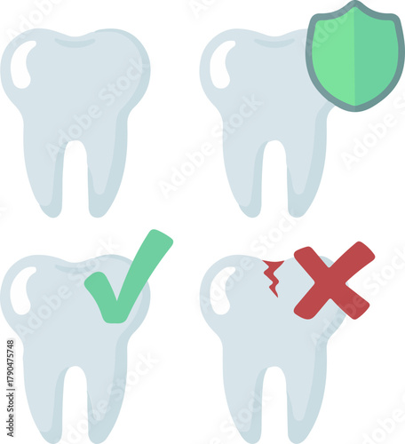 dental health tooth care icon set, flat minimal vector graphic