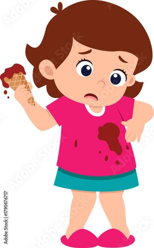 cute little kid stand and the ice cream falling to the ground