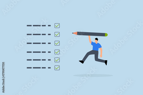 Complete task get work done, joyful entrepreneur leaping energetically after finishing assignments.
