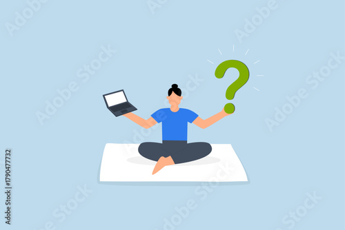 Solve problem, businesswoman lotus meditate to solve work problem.