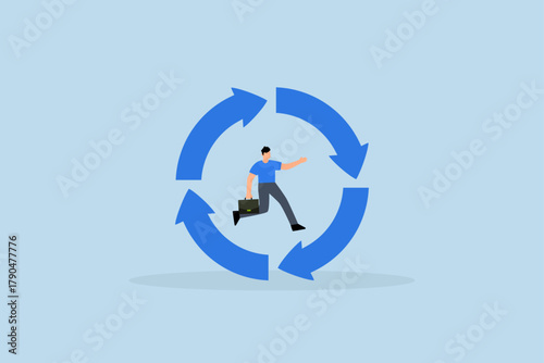 Working habit, businessman running on habit circle arrow diagram.