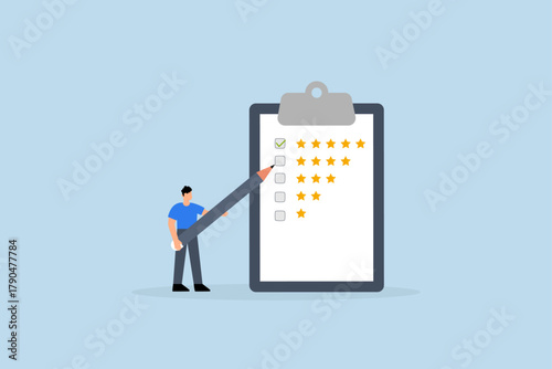 Evaluation performance survey, businessman use pencil giving stars evaluation.