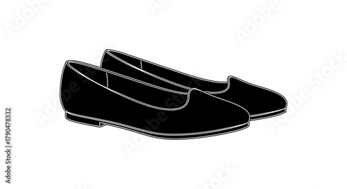 A pair of black ballet flats shoes isolated on a white background flat