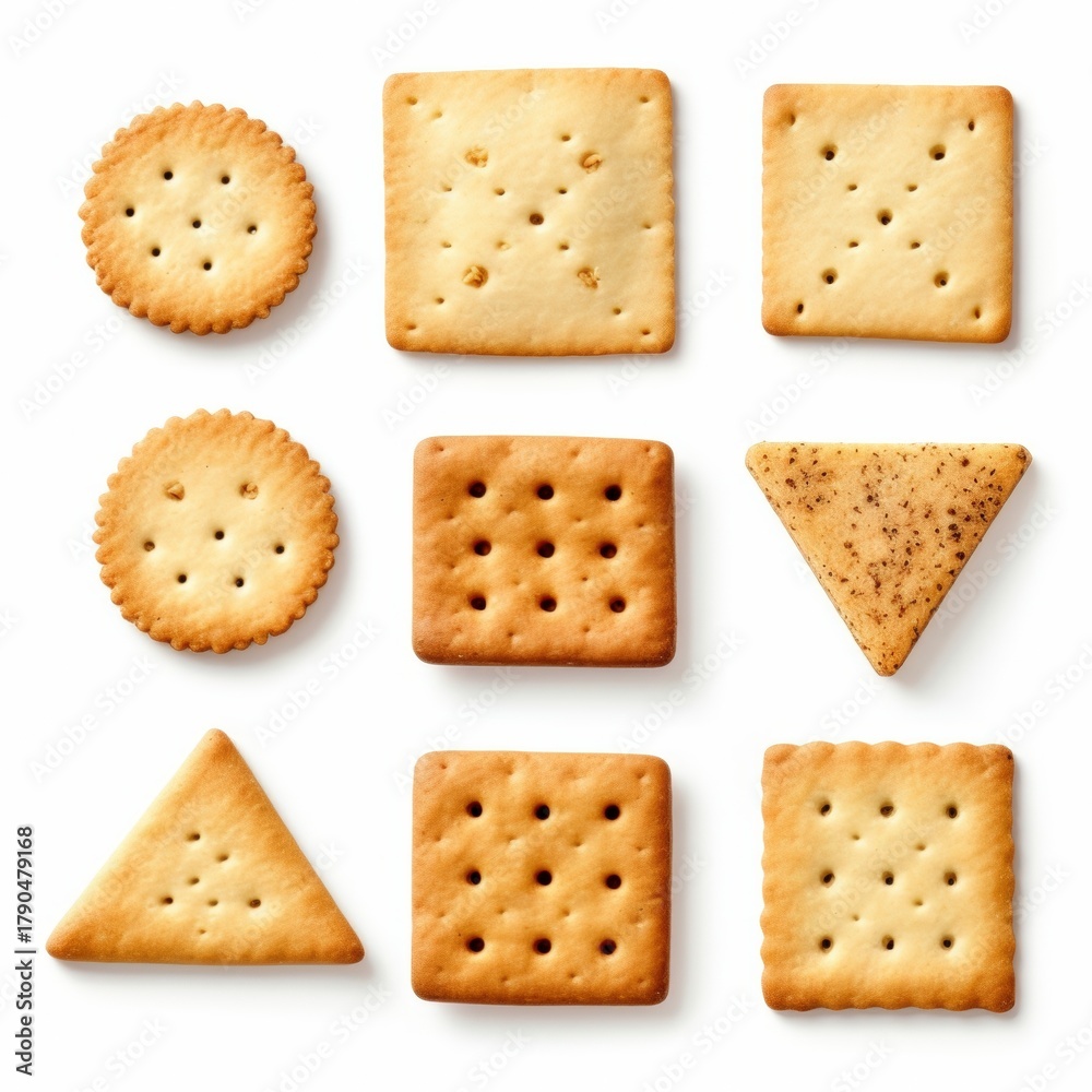 custom made wallpaper toronto digitalA neatly arranged assortment of various crackers in different shapes and textures, showcasing their golden-brown color and unique designs.