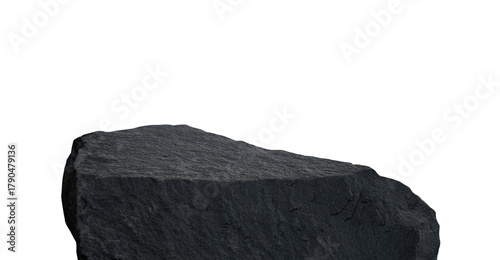 Rock Podium isolated, Black Stone stand Display product on background,Stones Sea formation located part of the mountain,Group of Cliff Rock with natural rough texture surface .
