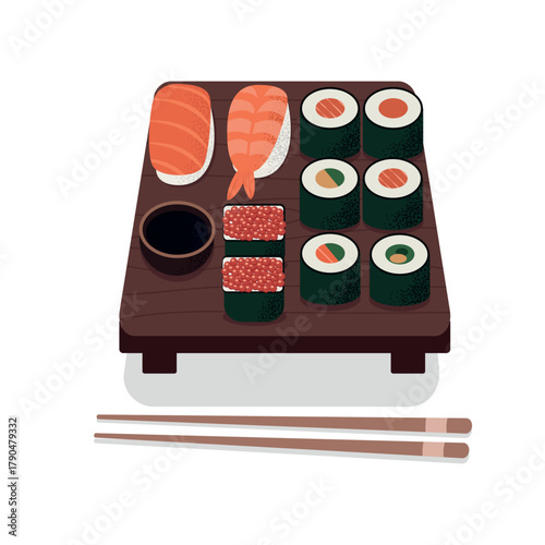 Sushi Set, Asian cuisine, Japan, vector illustration