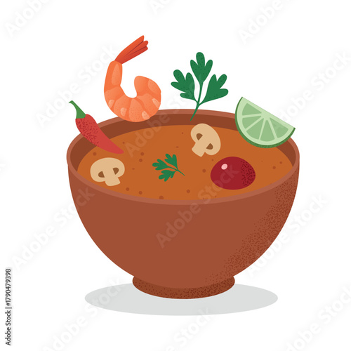 Tom Yum Soup, Asian cuisine, Thailand, vector illustration