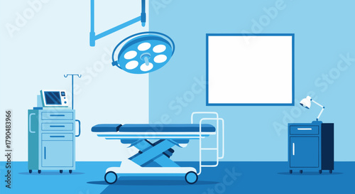 Hospital Operating Room with Medical Equipment and Surgical Lamp - Clean and Modern Design