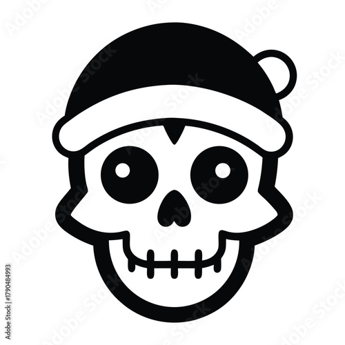 Festive skull wearing a Santa hat with a grinning expression