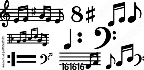 Musical notes and symbols vector collection for music theory and composition design elements