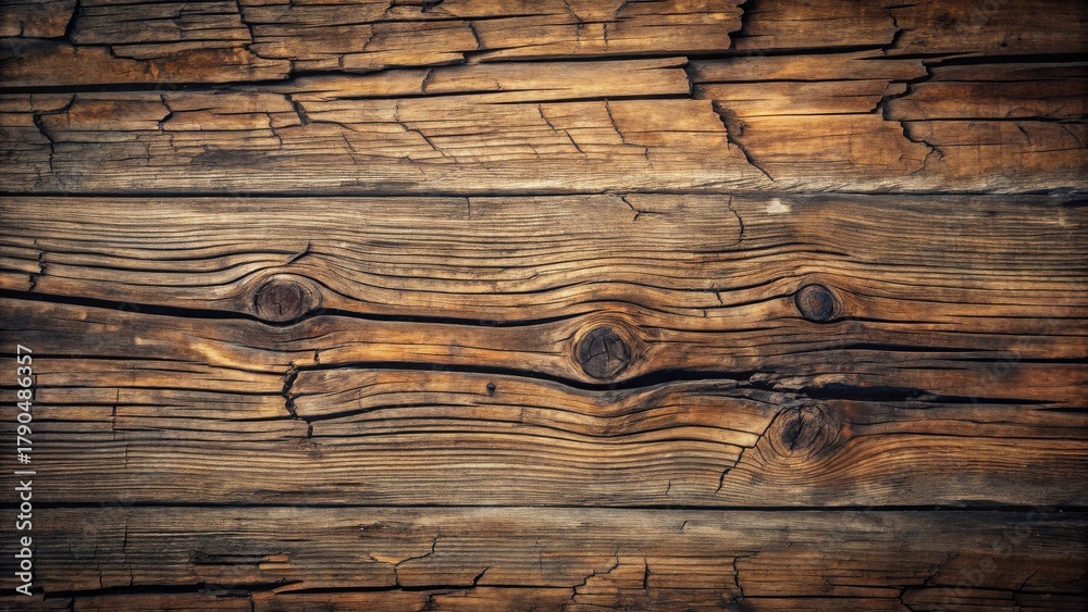 Fototapeta premium Aged Wooden Planks Showing Texture, Knots, and Cracks, Ideal for Rustic Backgrounds and Designs