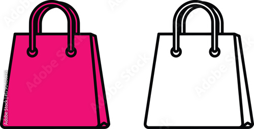 Two shopping bags one pink and one outline for design and retail concepts