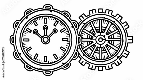 Steampunk clockwork gears with vintage charm, perfect for time management, technology, or creative design projects with a nostalgic mechanical aesthetic